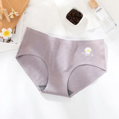

Small Daisy Cotton Girls Panties Mid-Waist Seamless Underwear Graphene Underwear Ladies Women's Underwear, Light purple, red, light gray, matcha, shrimp, yellow