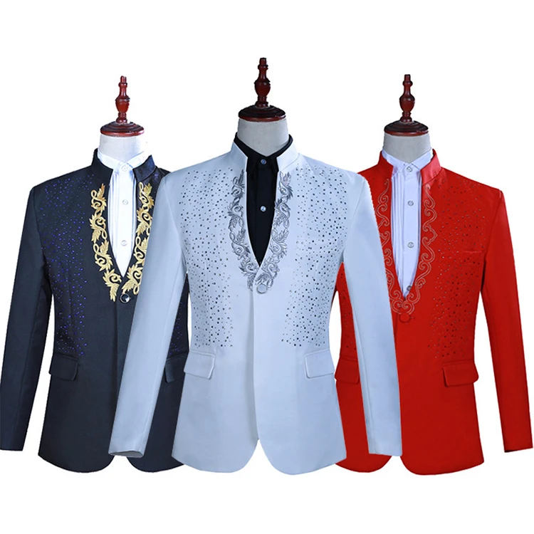 Reliable and Competitive Price Custom Man Stand Collar Gourd Stage Costumes Tuxedo Suits