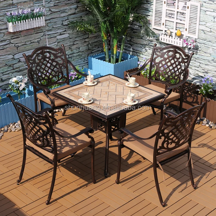 New Design Cast Aluminium Round Table With 4 Chairs Table Top In Tile