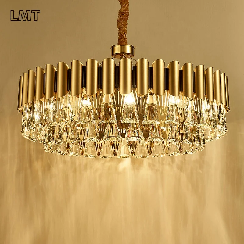 

Living room round crystal pendant light home decor large gold hanging lamp bedroom modern luxury k9 crystal chandelier