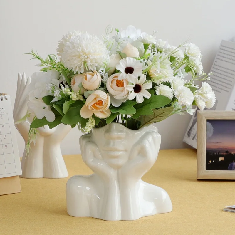 

Abstract Human Face Flower Vase Art Creative Ceramic Sculpture Human Head Plant Flower Pot Home Decor Accessories Arrangement, Same as photo