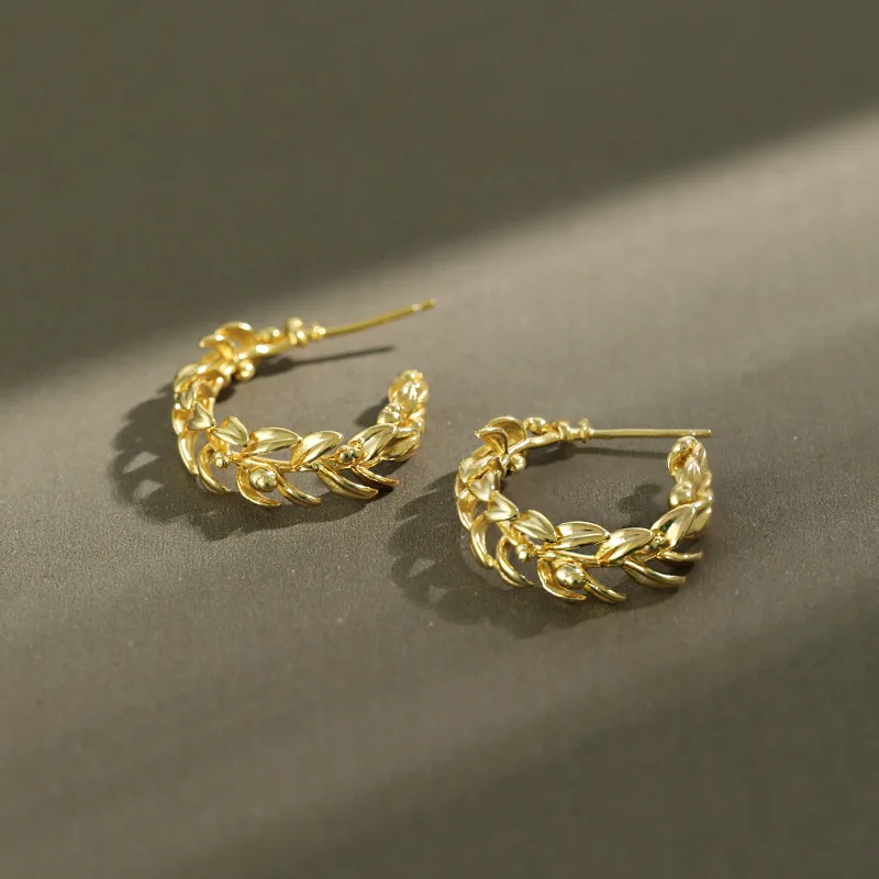 

Danyang S925 Sterling Silver Earrings Minimalist Leaf Earrings Round Hoop Earrings for Women Jewelry