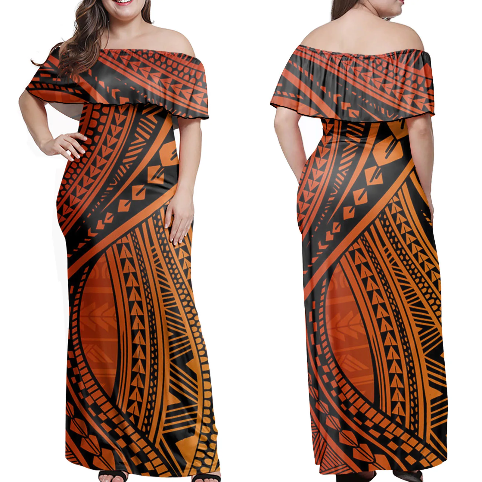 

Design New Hibiscus Samoa Polynesian Tribal Print Fabrics Long Dress Summer Wear New Fashion Women Plus Size Clothing Dresses, Customized color