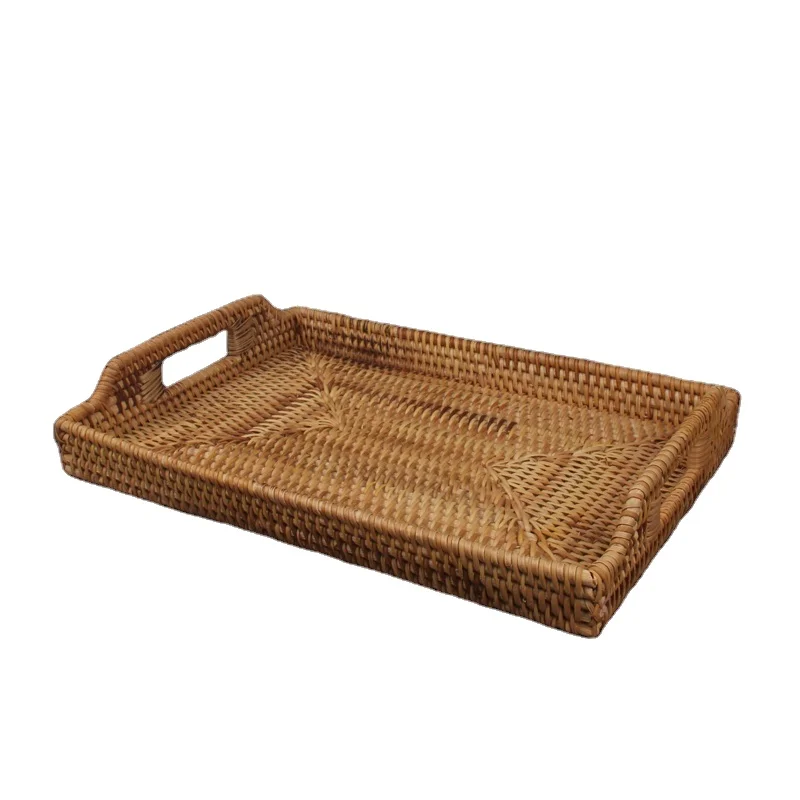 

Best Selling Traditional Design Square Rattan Wholesale cheapest set of 2 rectangular wicker rattan serving trays from Chian, Light brown