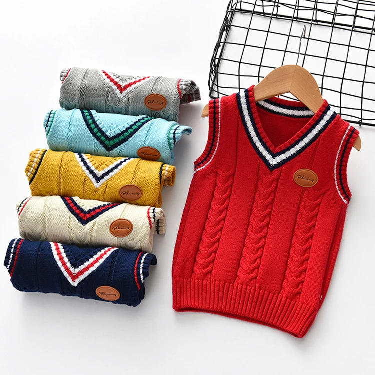 

New children's sweater v-neck mahua pure cotton vest school uniform pure cotton knit vest new autumn sweater