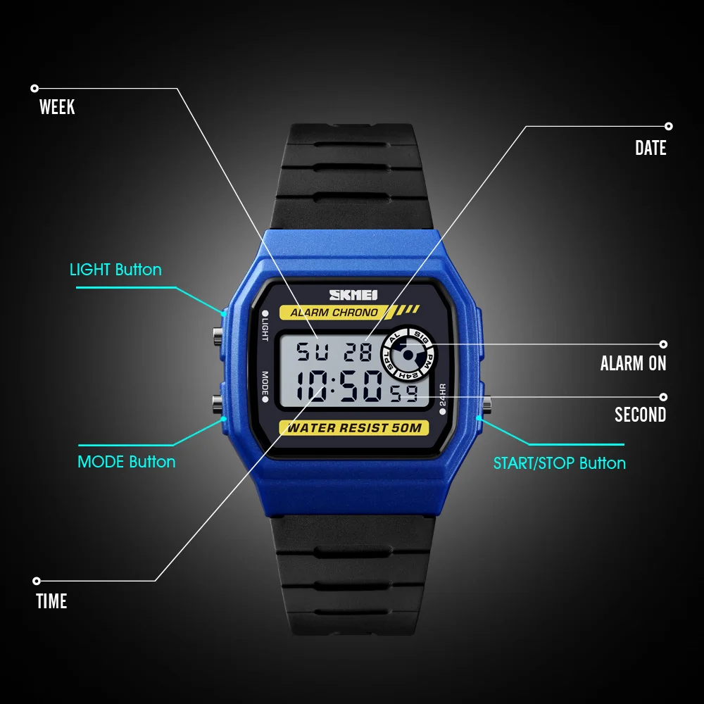Orologio Digitale SKMEI Uomo – Ampio Display, Cronometro, Allarme, Resistente 50m, Nero