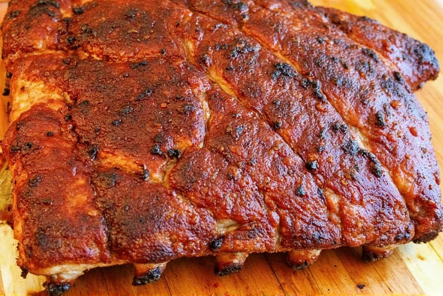 Rack of pork ribs on baking sheet with foil