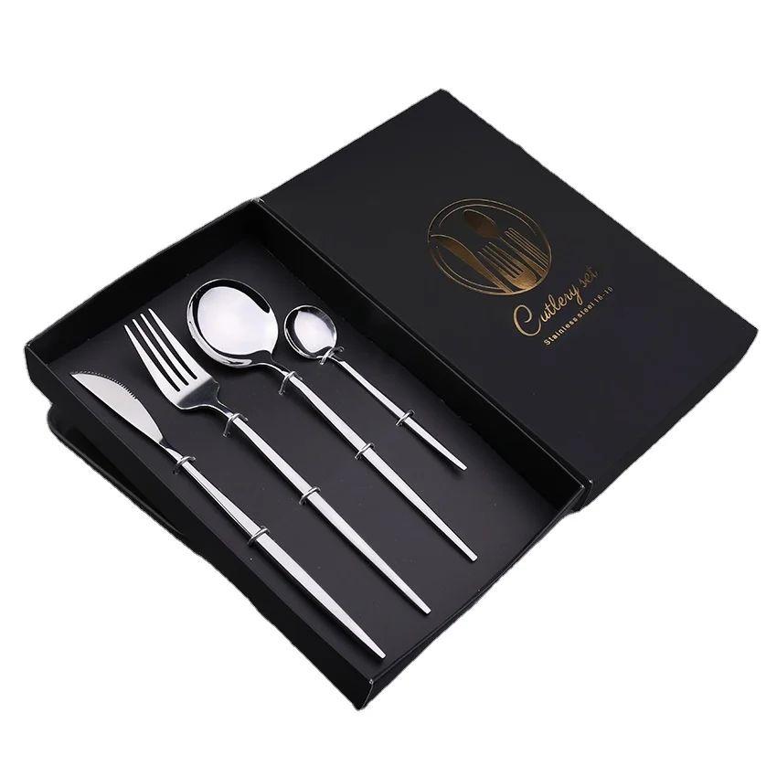 

Most Popular Portuguese Silverware Matt Polish Stainless Steel Modern Gold Silver Cutlery Set with Gift Box, Silver, gold, rose gold, black