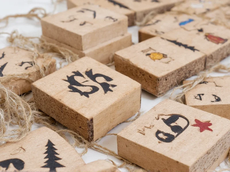 Wooden advent calendar blocks on rustic twine