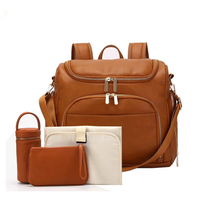 

2021 High Quality wholesale 3 in 1 PU leather baby diaper bag