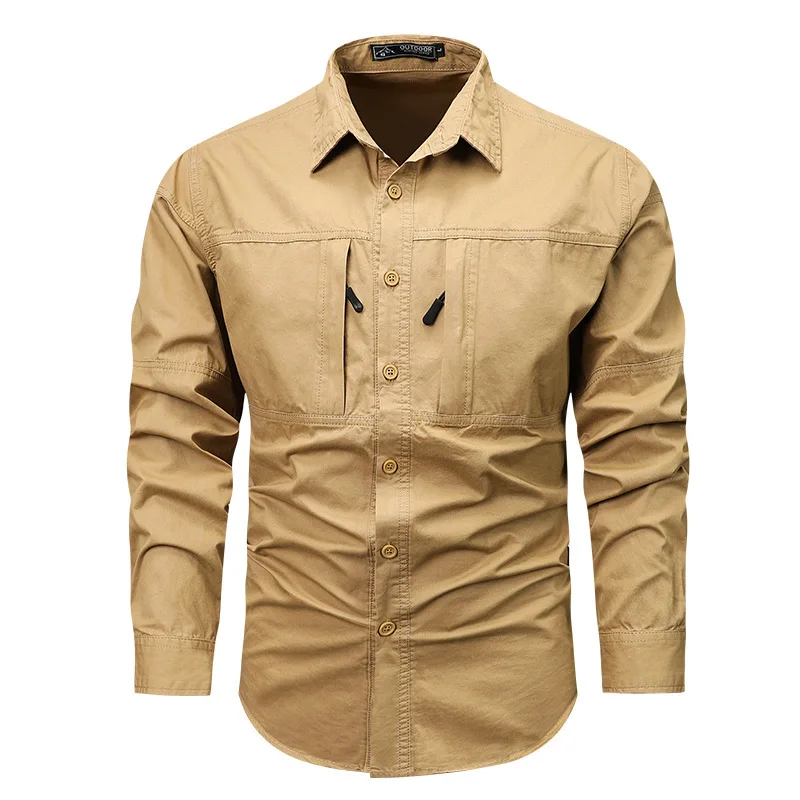Men's Tactical Cotton Shirt Mens Full Long Sleeve Shirt for Sport Uniform Hiking Climbing Hunting Casual Shirt