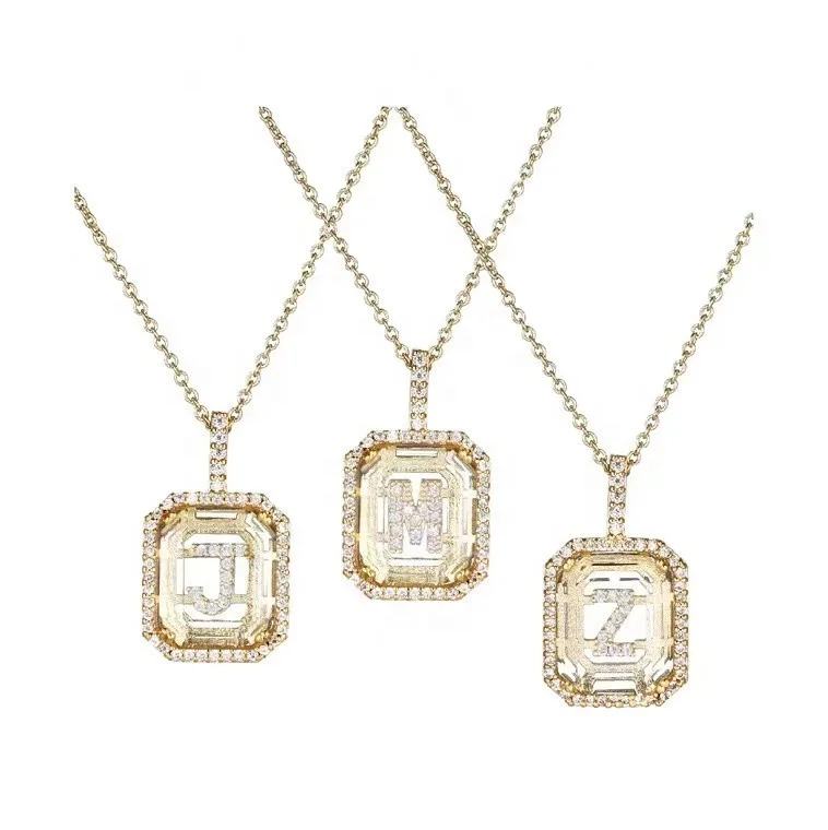 

Fashion Personalized Models English Letters Geometric Crystal Pendant With Zircon Necklace, Picture