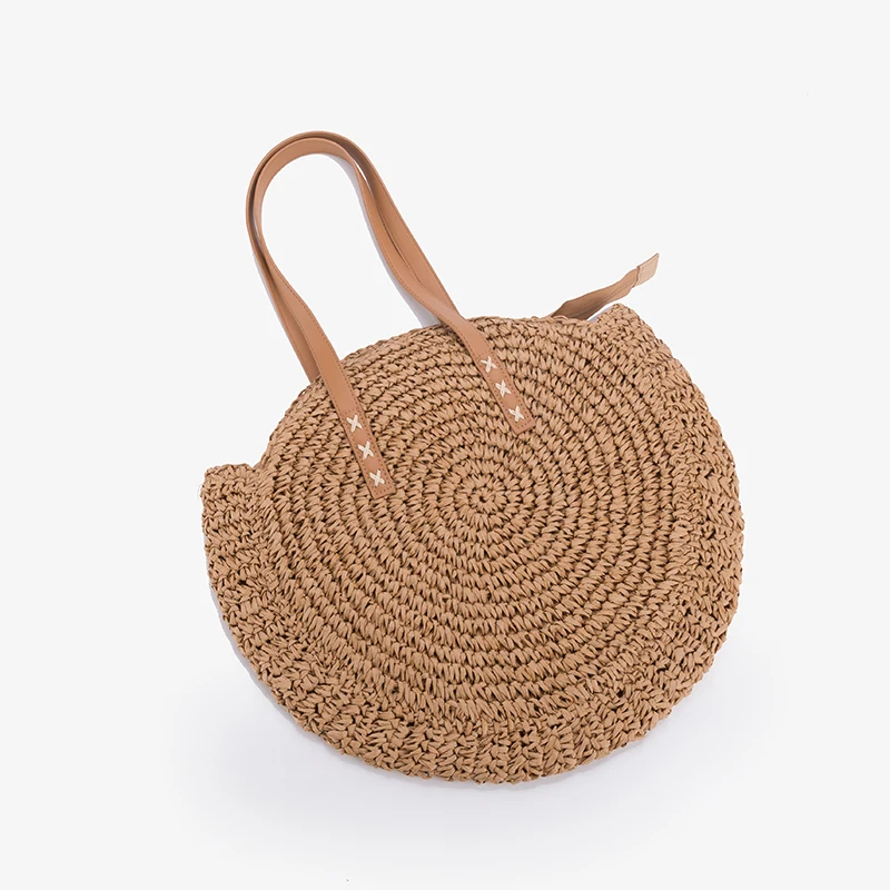 

Fashion Art And Fresh New Round Rattan Bag Beach Shoulder Tote Bag Handmade Hollow Out Woven Female Straw Bags