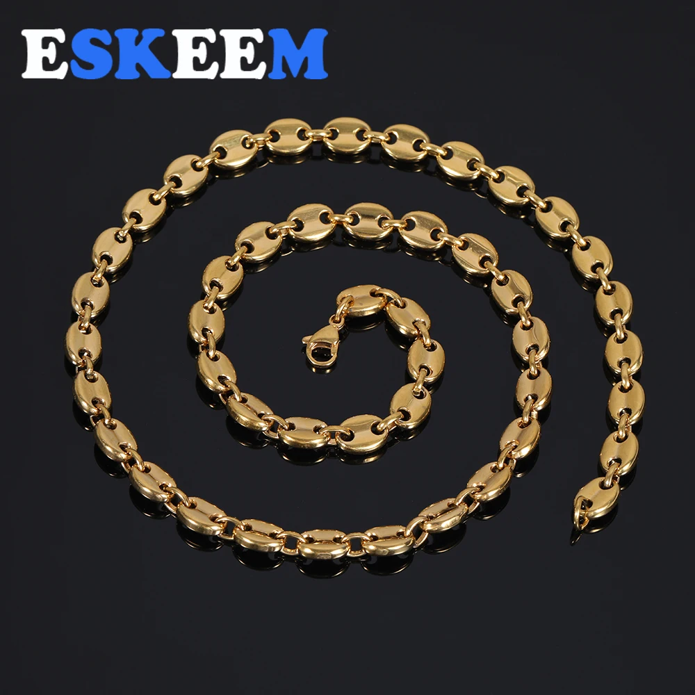 

Hiphop Jewelry 8MM No Fade Stainless Steel Coffee Bean Necklace Chain Puffed Mariner Link Gold Chain Necklace, Customer request