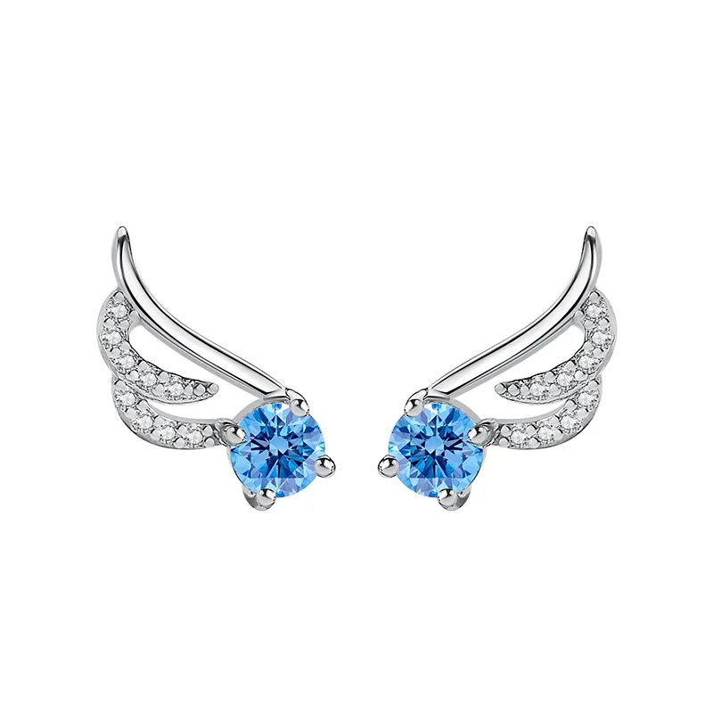 

s925 silver earrings angel wings temperament zircon stud earrings, White