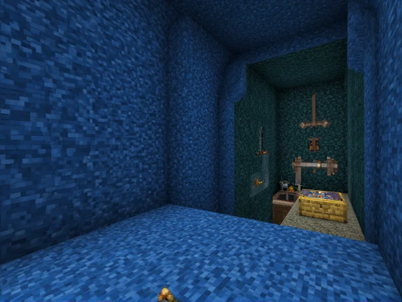 Minecraft player exploring ocean monument treasure room