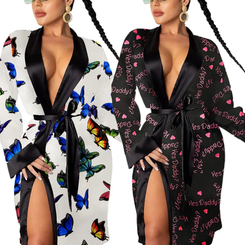 

2021 designer silk satin sleepwear pajamas yes daddy bath towel robes for women