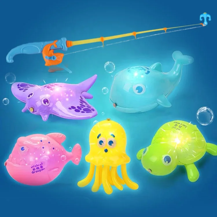 Children Summer Bath Fishing Game Plastic Lighted Fish And Fishing Rods