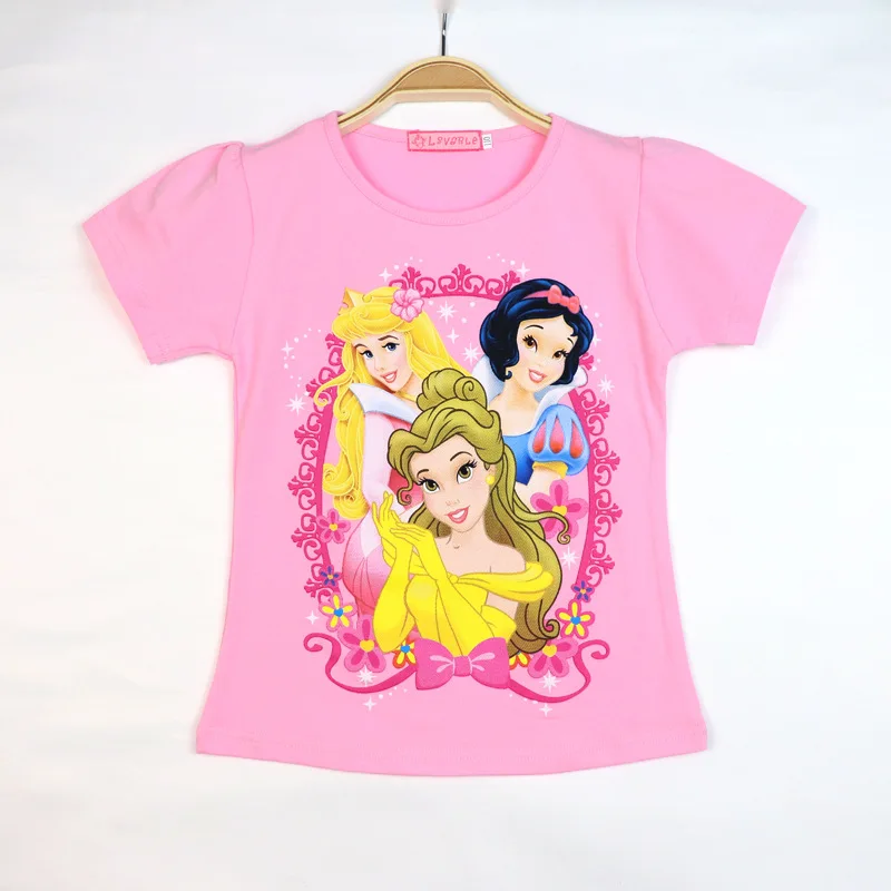 

CT-001 2020 fashion cartoon Princess print t shirts short sleeve knitted shirts for children girls Boutique 100% cotton knit top, Multicolor as picture show