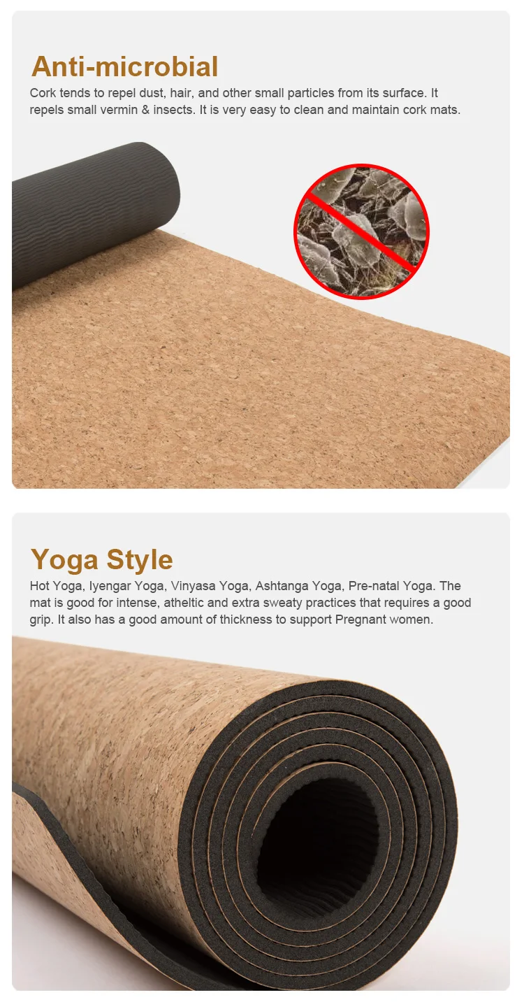 Pilates Fitness Non Toxic Custom Logo Eco-friendly TPE  Cork Yoga Mat