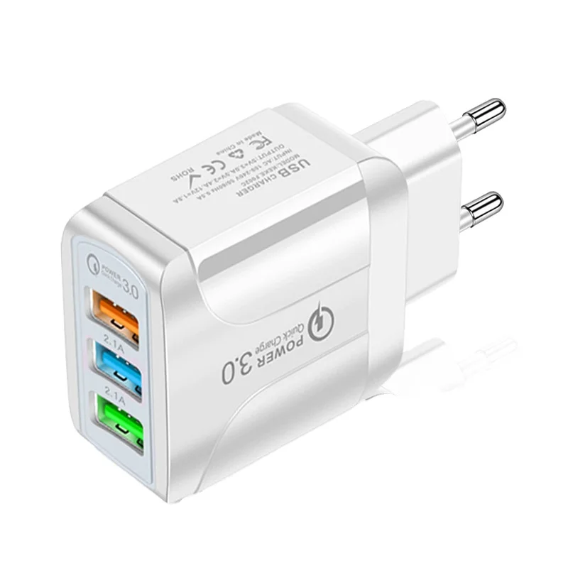 

12W Fast Quick Charge QC3.0 Multi 3 Port USB Charger Black Adapter