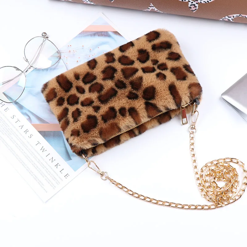 

Classical Design New Ladies Fashion Handbags Leopard Pink Envelope Girls Crossbody Gift Faux Rabbit Fur Mini Purses and Handbags, 3 colors