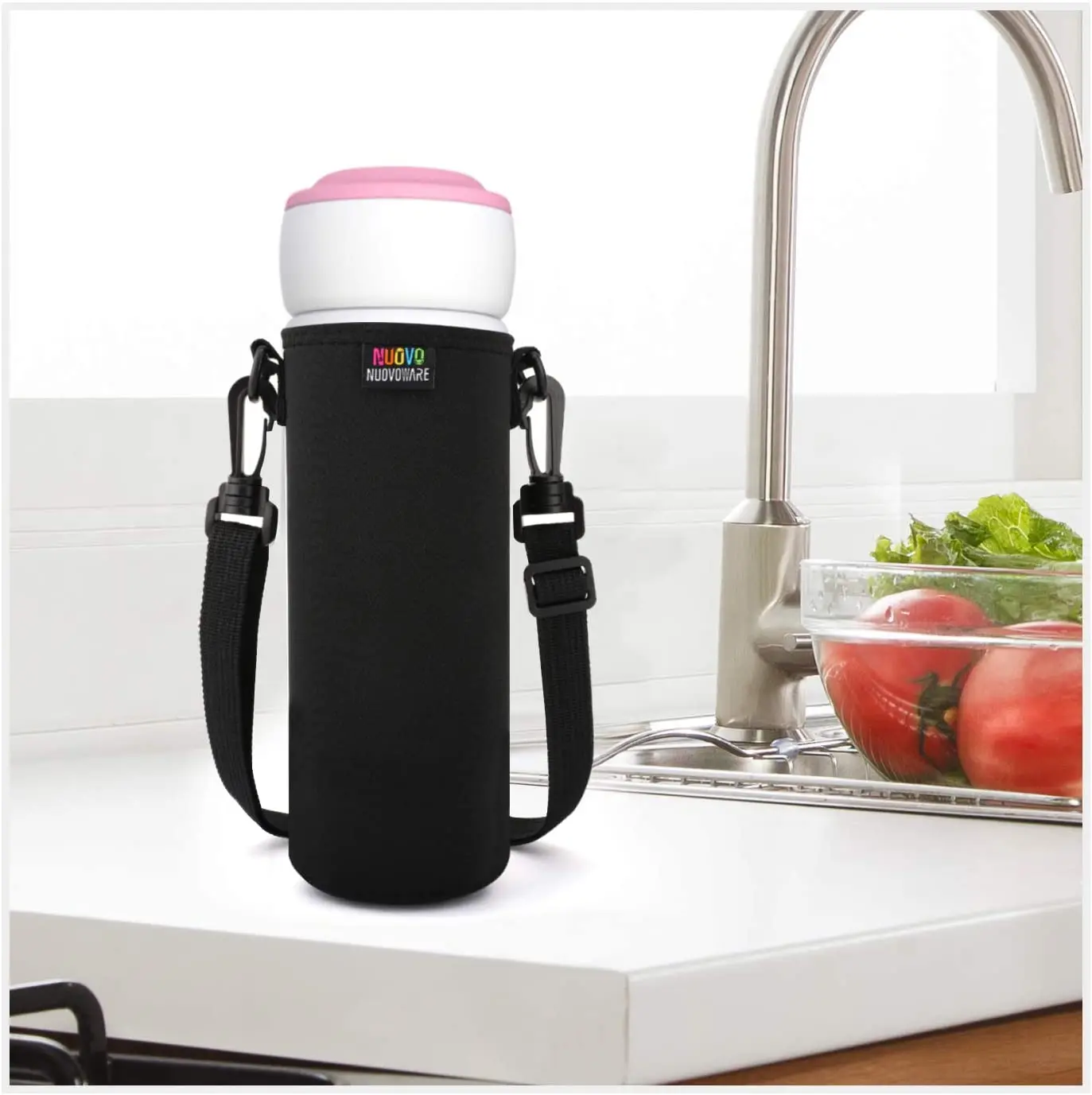 

Nuovoware 1000ML Water Bottle Carrier, Insulated Universal Neoprene Water bottle Holder Bag with Adjustable Shoulder Strap, Black/lucky tree/dreamy nebula/purple