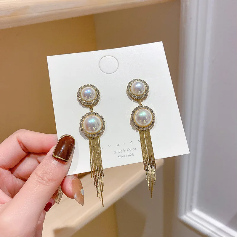 

new statement long big pearl drop earrings