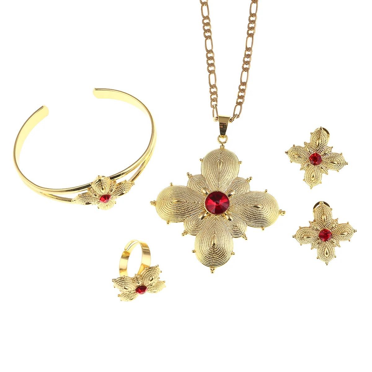 

Gold Color Fashion Ethiopian African Fashion Design Nigeria Women Wedding Charm Jewelry Set