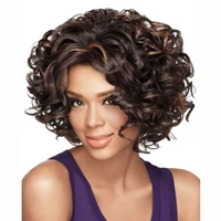 

Women Fashion Short Brown Gold Afro Wave Human Wig Fluffy Curly Hair Wig