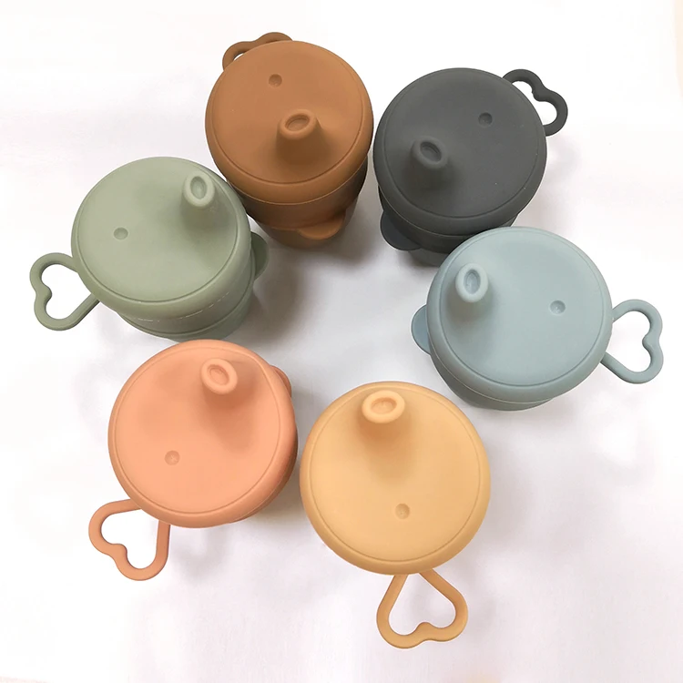 

Hot Sale Durable Food Grade Silicone Baby Drinking Feeding Training Baby Silicone Cup, Muted,apricot,sage,mustard,ether,dark grey ,clay etc