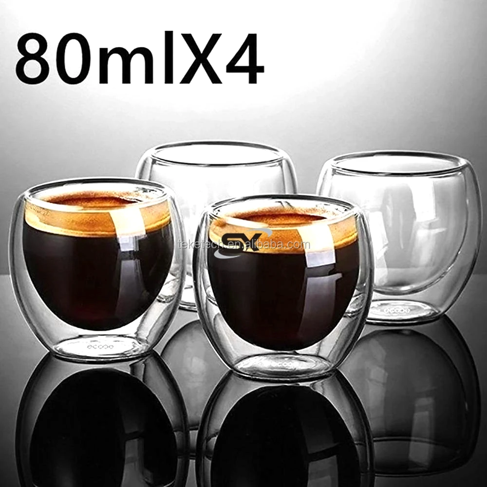 4 piezas X 80ML Taza de café de vidrio de doble pared Tazas Aislar Taza de té de oficina 