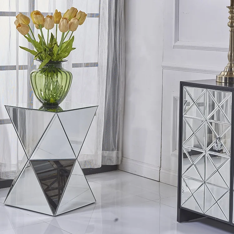 
High quality multifunction diamond angle tempered glass coffee mirrored table 