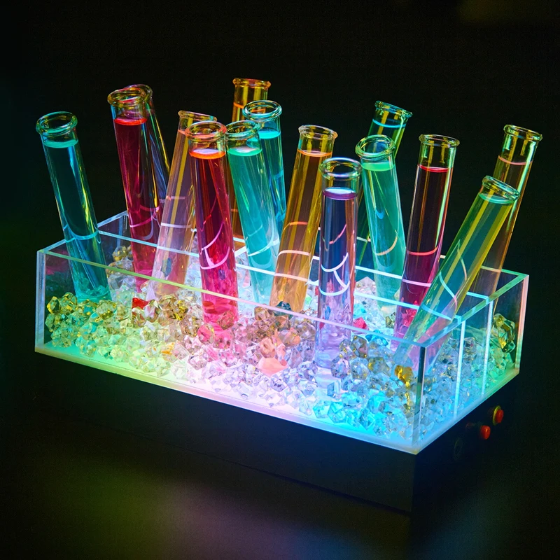 

LED Acrylic Test Tube Shot Glass Holder Plastic Cup Rack for Bar, Transparent & black