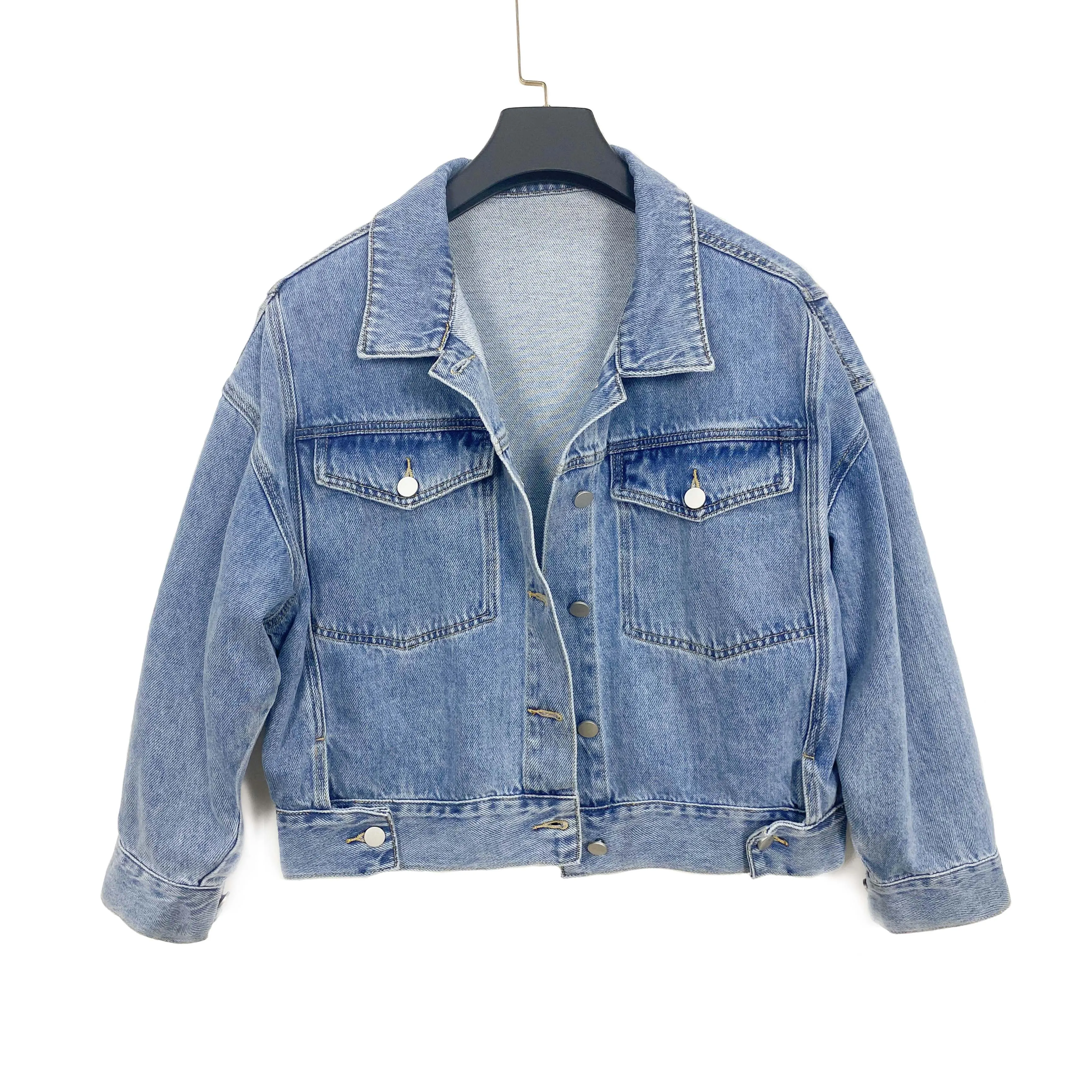 

Jeans Lady Long Sleeved Female Pure cotton purple wind women shirt denim jacket, Blue