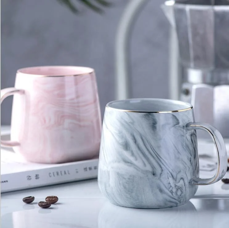 

Pink Color Marble Design Golden Rim Ceramic Coffee Mug Marble Color Porcelain Coffee Mug, Pink and grey