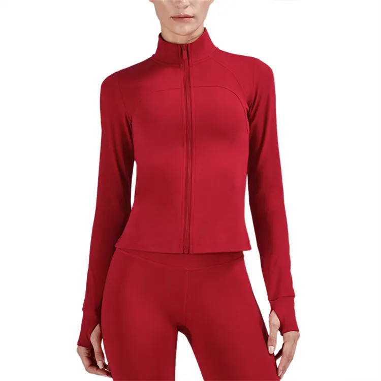 

81% nylon 19% spandex Women's Yoga Wear Jacket Sports Workout Zip Up Long Sleeve Sweet Shirt Fitted Yoga Jacket