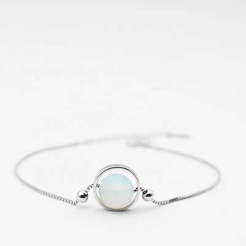 

Korean Style Women Fashion Bracelets Jewelry Simple Moonstone Opal S925 Silver Bracelet