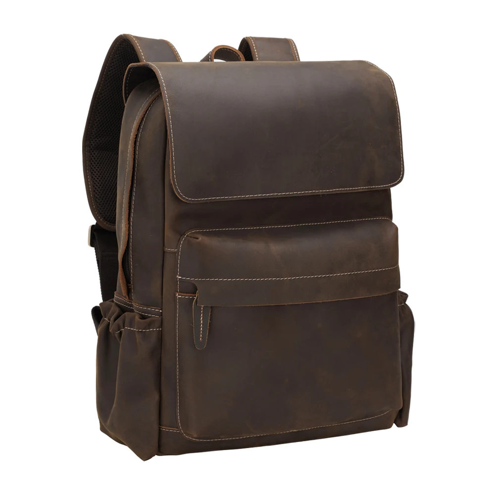 

Tiding Vintage Full Grain Crazy Horse Leather College Bag School Bookbag Backpack Travel Rucksack