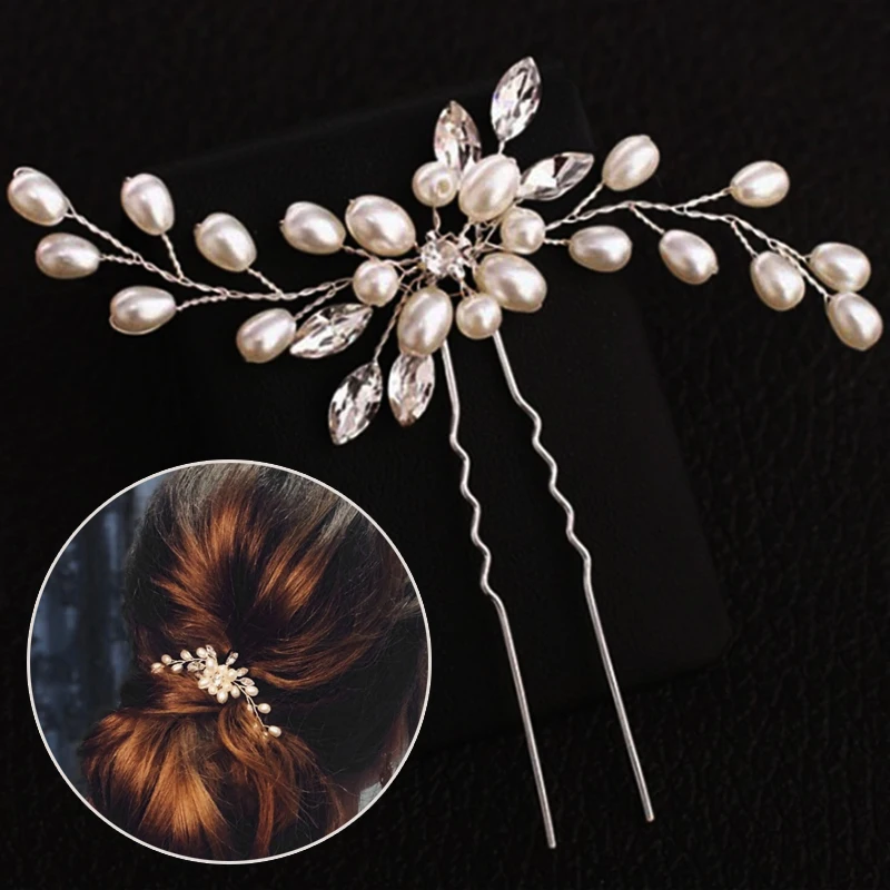 

Hot Sale Elegant Bridal Pearl Handmade Flower Beautiful Crystal Hair Accessories Wedding Hair Pins Bridesmaid Bridal Hair Decor, As pictures
