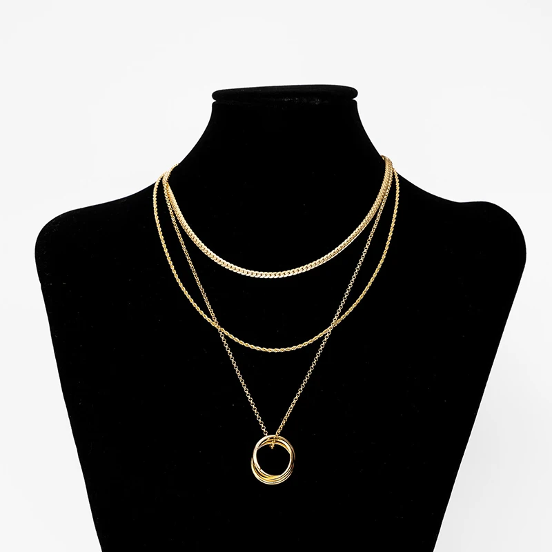 

Layered Pendant Necklace 18K Gold Plated twist ring pendant chain Chain Vintage Necklace Gold Coin Necklace for Women J