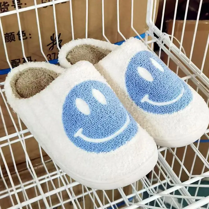 

new arrival CIXI AIDA Wholesale new color cute smile face pattern smiley slipper large size ladies winter indoor bedroom slipper, As picture