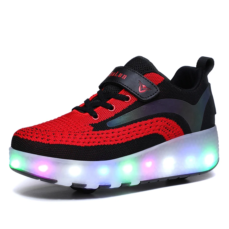 

China Kids Shoes with Wheels LED Light Color Shoes Shiny Roller Skates Skate Shoes Kids Gifts Boys Girls The Best Gift for Party, Red, blue
