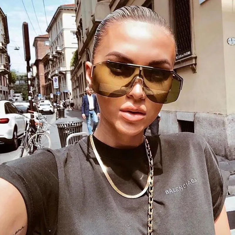 0291 Fashion Metal Sun Glass One-piece Flat Top Gradient Square Rimless Sunglasses 2020