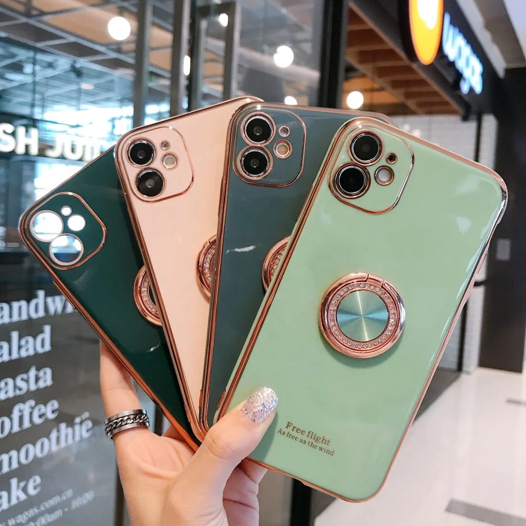 

Soft TPU Electroplating 360 Degree Rotation Ring Holder Kickstand Protective Phone Case for iPhone 11 pro max, Multi-color, can be customized