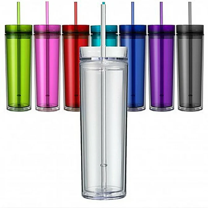 

Wholesale Plastic Reusable Cups Double Wall Tumbler 16oz 450ML Clear Skinny Acrylic Tumbler with Lids and Straws