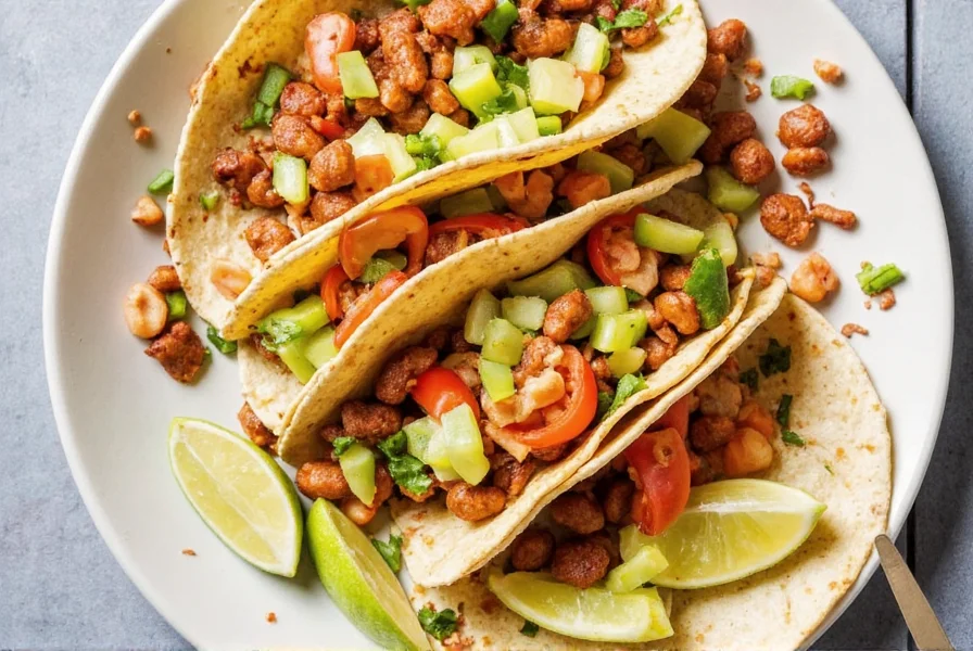 Taco dish topped with ancho chile ranch
