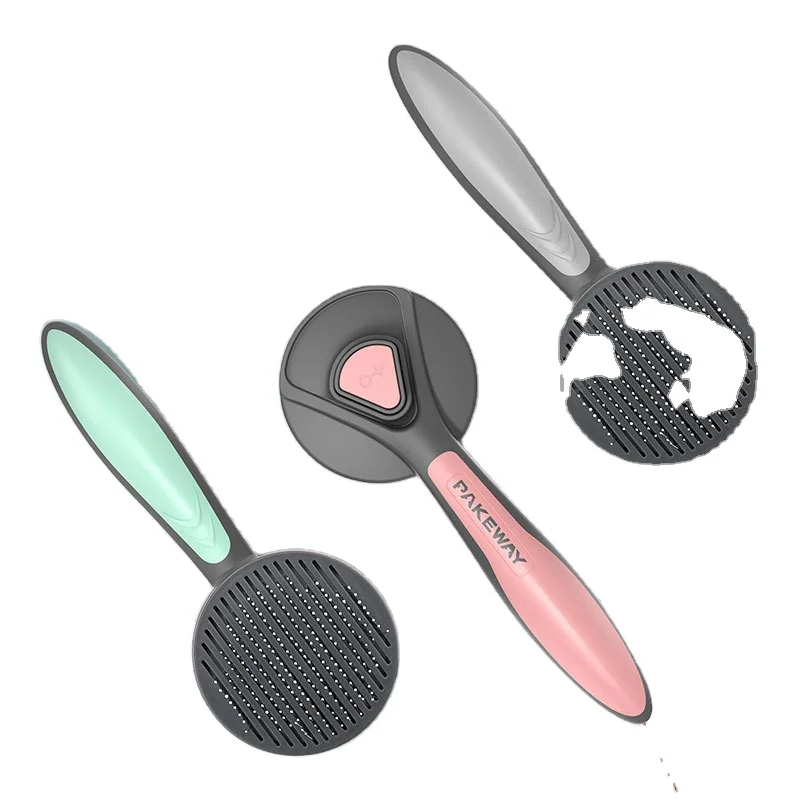 

wholesale Hot selling High-quality remover brush dogs and cats self-cleaning comb Pet grooming massage brush pet supplies, Green grey pink