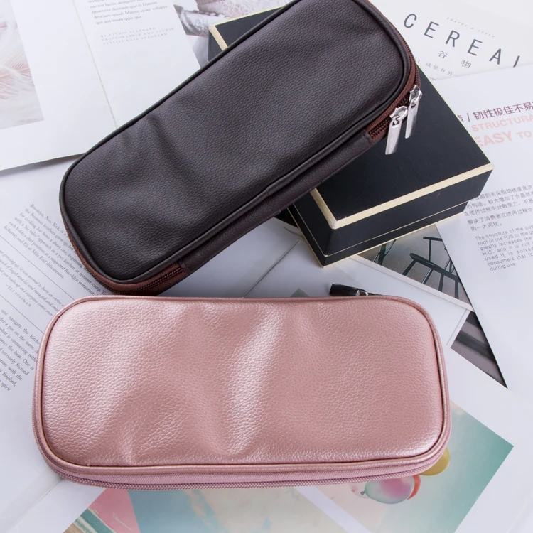 

Hot Selling Portable Makeup Brushes Bag Cosmetic Bag/Case Zipper Leather PU Makeup Brush Bag For 8pcs To 12pcs Makeup Brush Set, Rose gold/brown