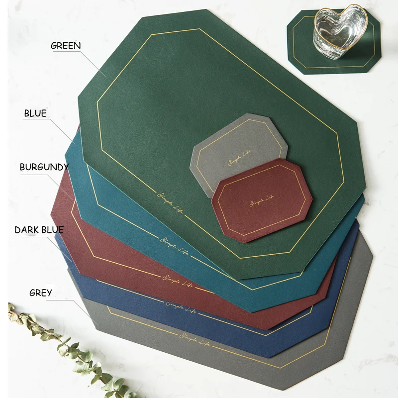 

Leather Dinner Table Mats Heat-Resistant Non-Slip Washable Insulation pvc placemat, Grey, pink, green